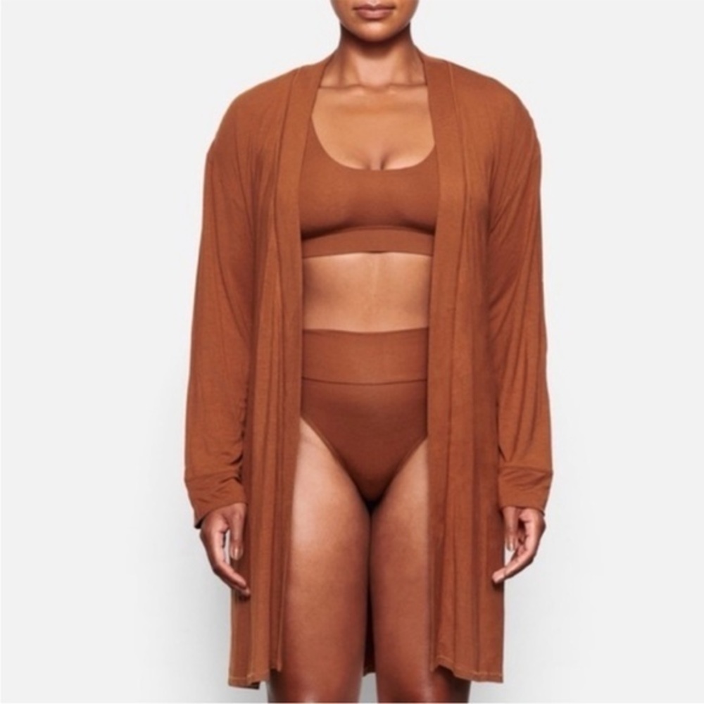 SKIMS Copper Brown Lounge Robe Missing Belt Size Large